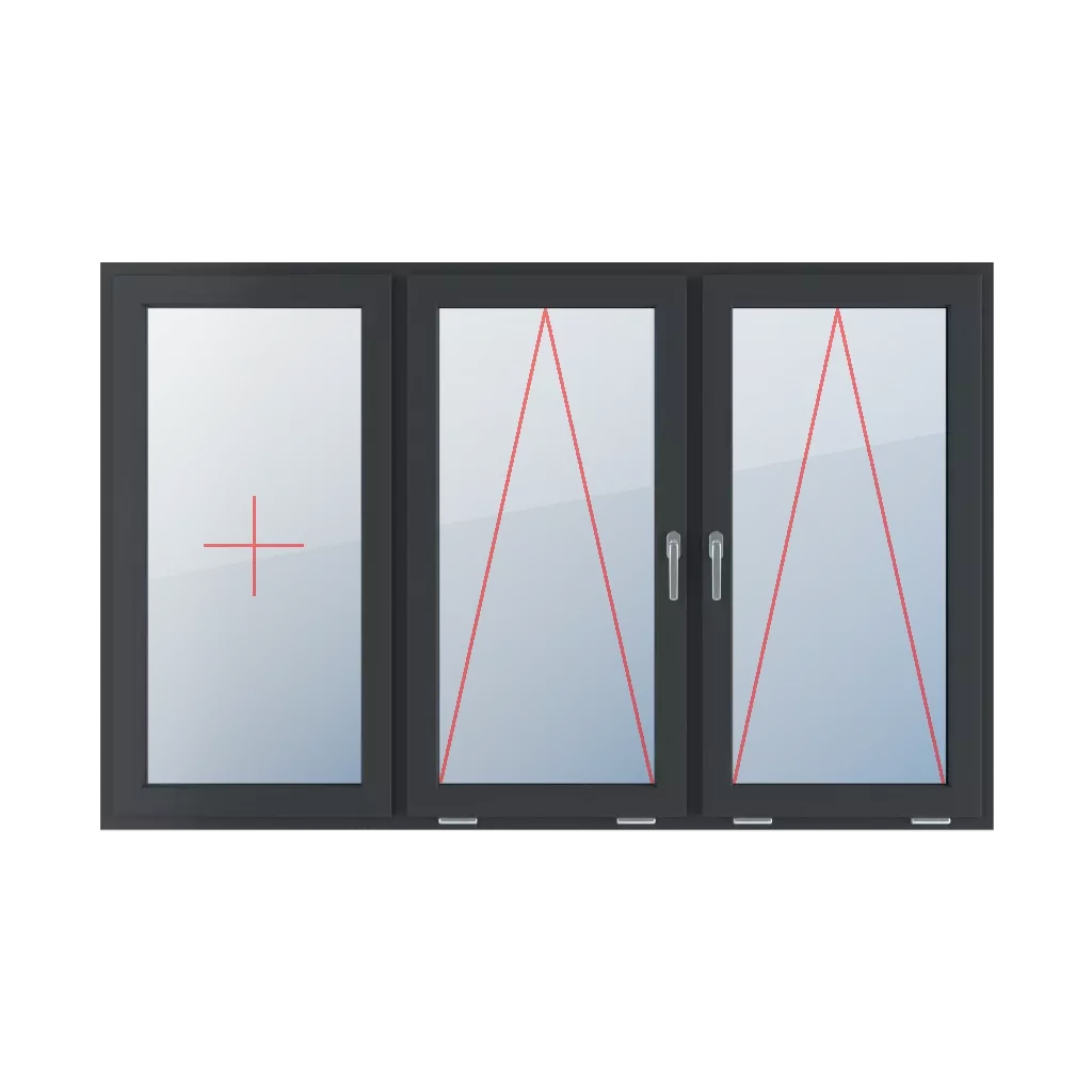 Fixed glazing in the wing, tiltable with a handle in the middle, tiltable with a handle in the middle windows types-of-windows triple-leaf symmetrical-division-horizontally-33-33-33  