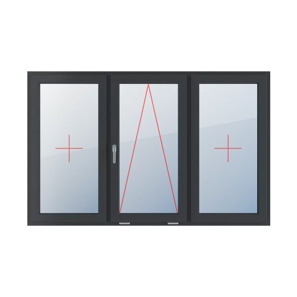 Fixed glazing in the wing, tiltable with a handle on the left side, fixed glazing in the wing windows types-of-windows triple-leaf symmetrical-division-horizontally-33-33-33  