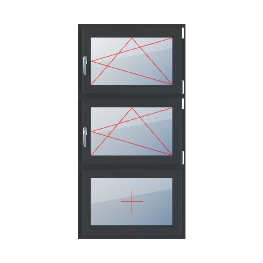 Turn-tilt right, turn-tilt right, fixed glazing in the wing windows types-of-windows triple-leaf vertical-symmetrical-division-33-33-33  