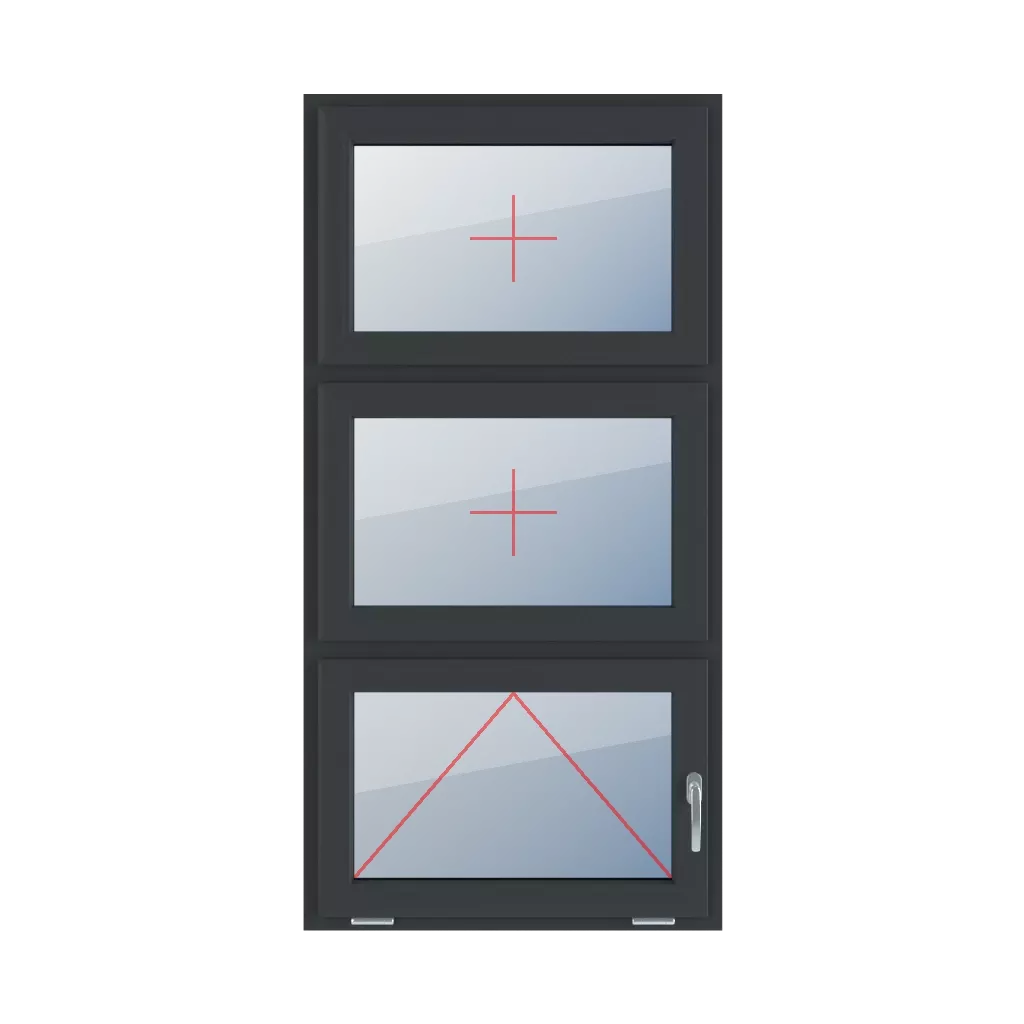 Permanent glazing in the wing, tiltable with a handle on the right side windows types-of-windows triple-leaf vertical-symmetrical-division-33-33-33  