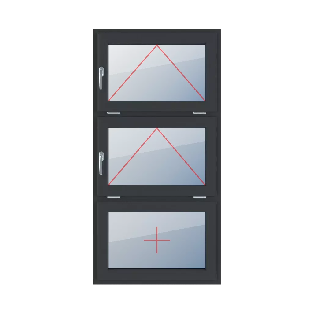 Tilt with a handle on the left, tilt with a handle on the left, fixed glazing in the wing windows types-of-windows triple-leaf vertical-symmetrical-division-33-33-33  