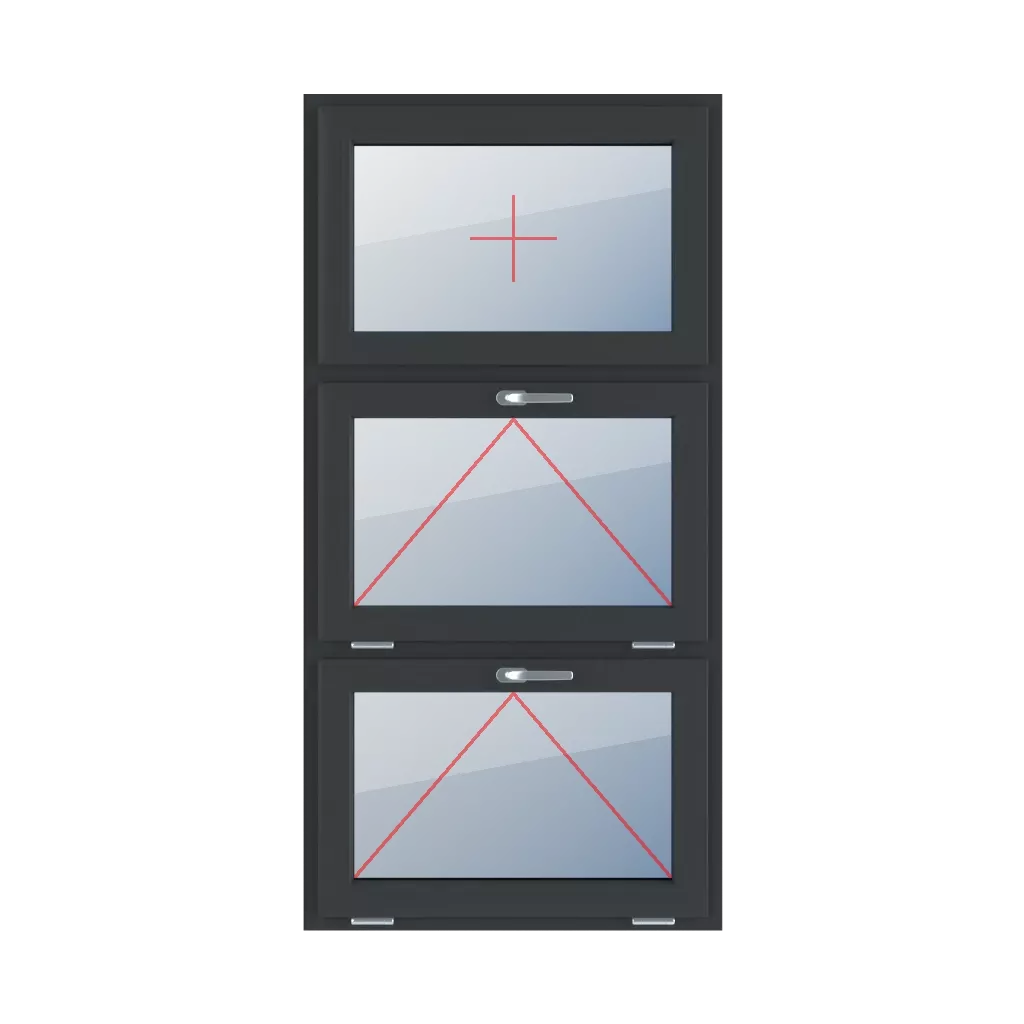 Fixed glazing in the wing, tiltable with a handle at the top, tiltable with a handle at the top windows types-of-windows triple-leaf vertical-symmetrical-division-33-33-33  